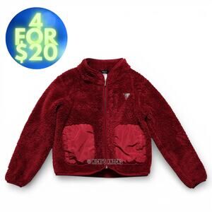 Guess Girls Burgundy Red Faux Fur Fluffy Warm Full Zip Sweatshirt Size S 7/8